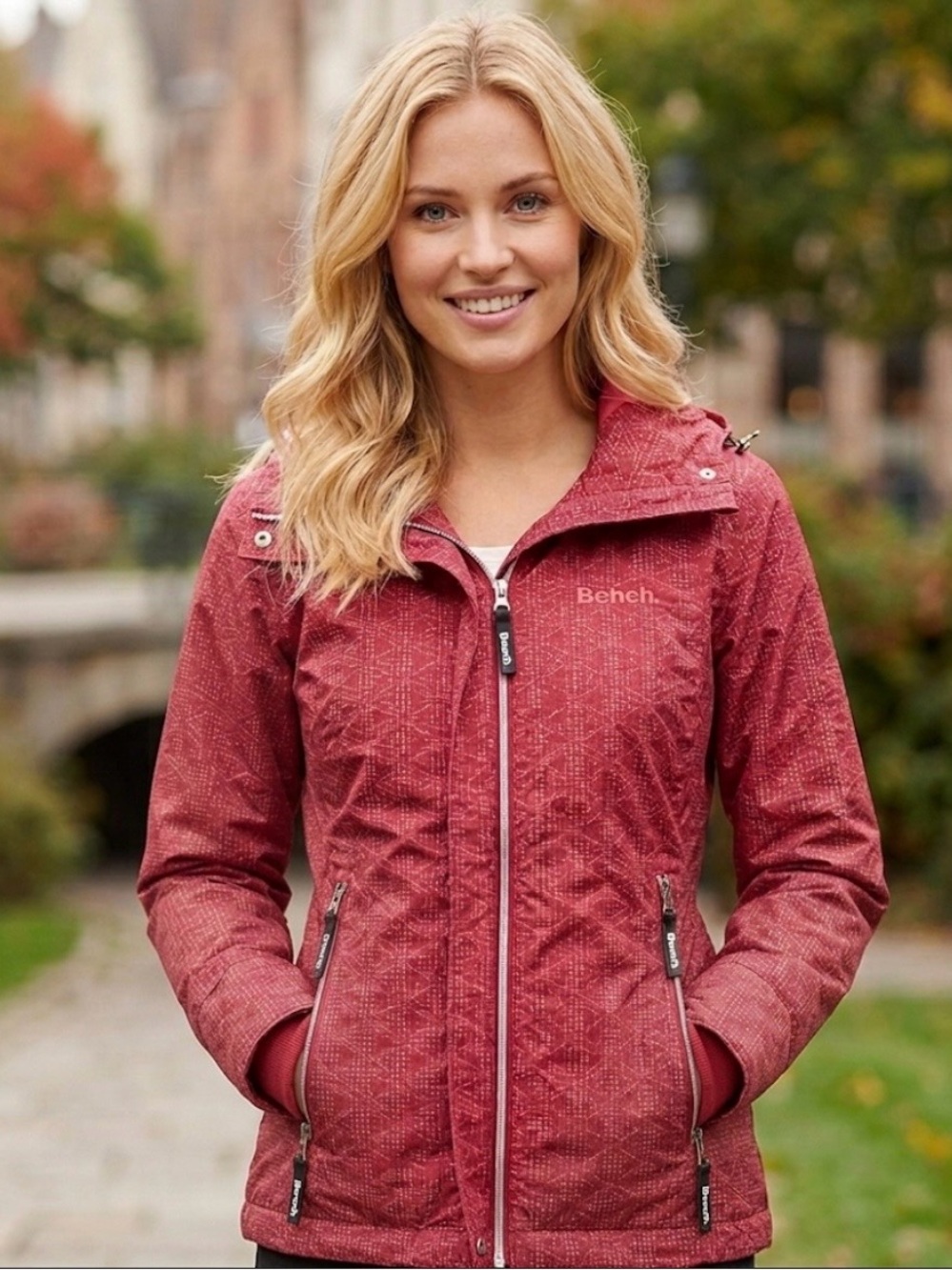 Bench Women's  Hooded Utility Jacket in Berry Red